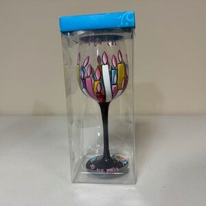 NWT DE-LITE Wine Glass It's My Party Hand Painted Goblet Candle Multicolor Bday